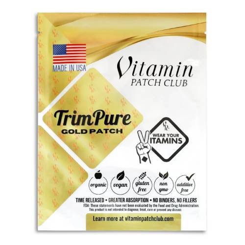 TrimPure Gold Patch overview showing wearable patch for natural fat-burning and metabolism support